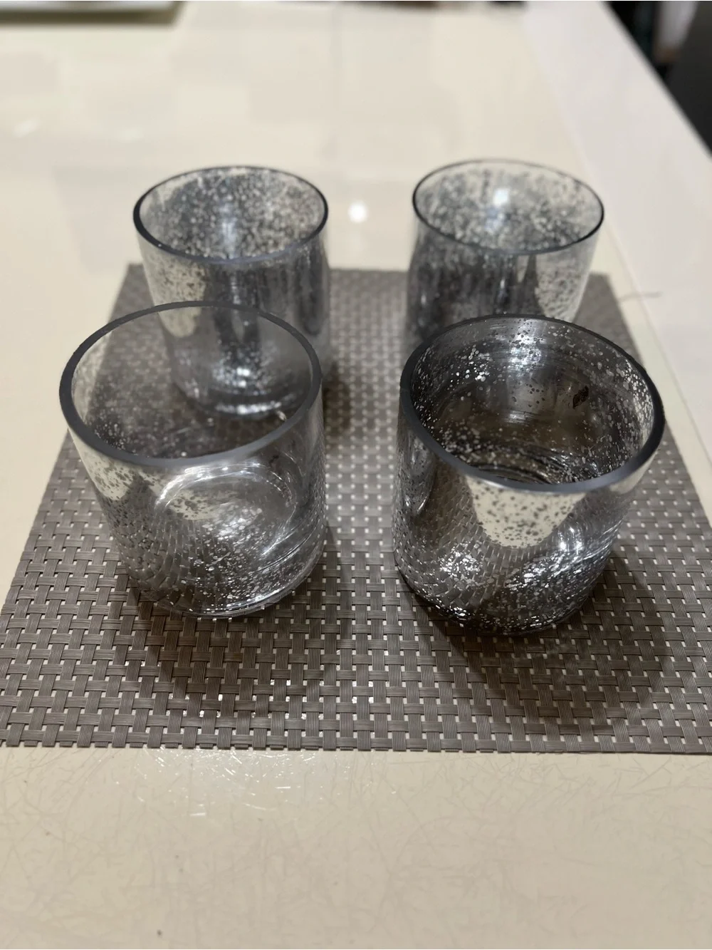 Silver Mercury Glass Votive Candle Holders - Set of 4